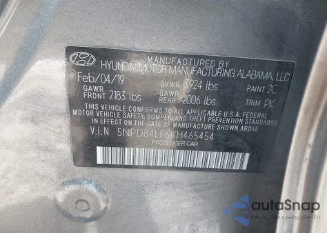 2019 Hyundai Elantra Sel из США, поврежденный, VIN 5NPD84LF6KH465454